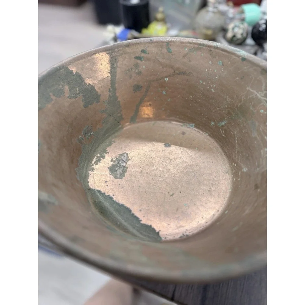 Antique Hammered Copper Pot With Handles  Decor Use Only